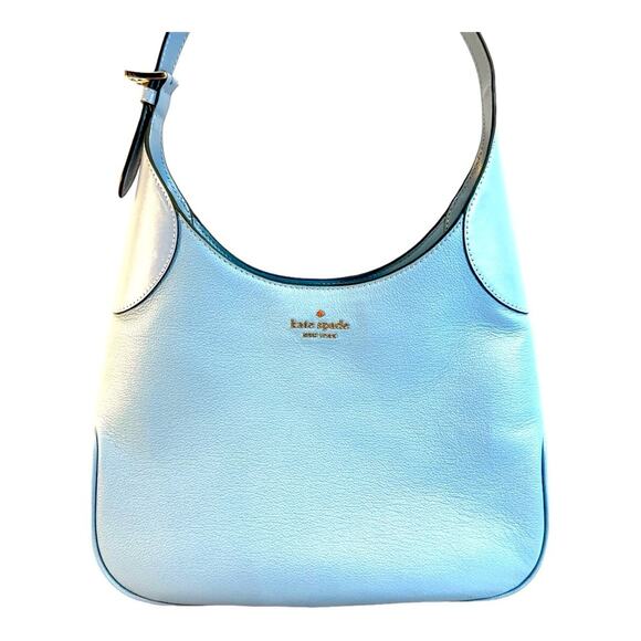 KATE SPADE Baby Blue Pebble Leather shoulder Bag Silver-tone Logo & Hardware NWT - Picture 2 of 15